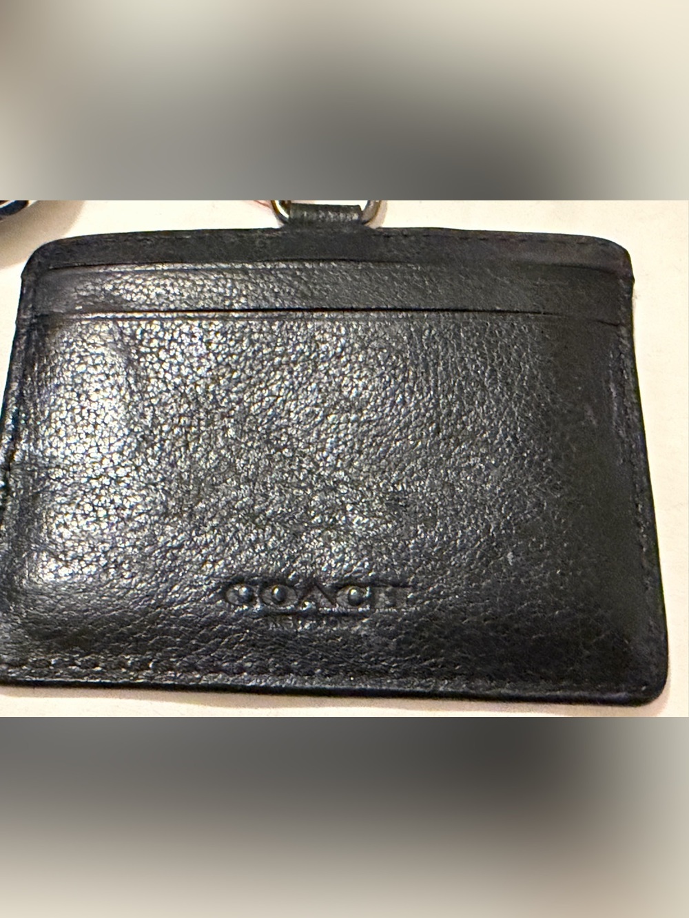 Coach Black Leather Badge Holder ID Card Case Retractable Reel Lanyard, EUC